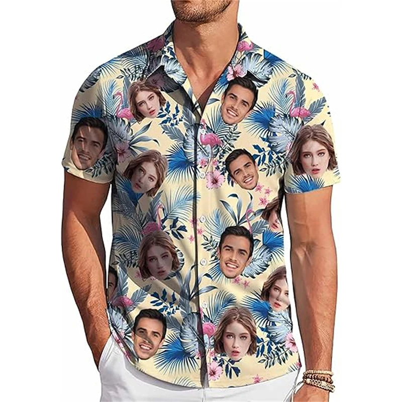 Face Custom Funny Shirt Unisex Personality Design All Over Print Short Sleeve Button Custom Shirts Bachelor Party Humour Blouse