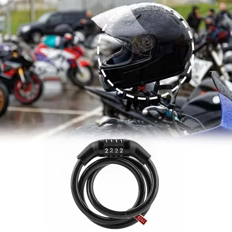 Motorcycle Bicycle Anti-Theft Chain 4-Digit Password Combination Helmet Lock Safety Portable Cable Lock Durable Wire Rope
