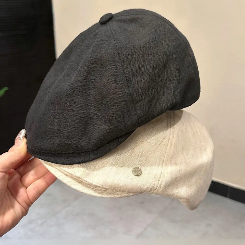 Summer Breathable Ivy Hat Women Cotton Linen Retro Newsboy Cap Minimalist Sun Protection Beret Old Money Style Flat Hat