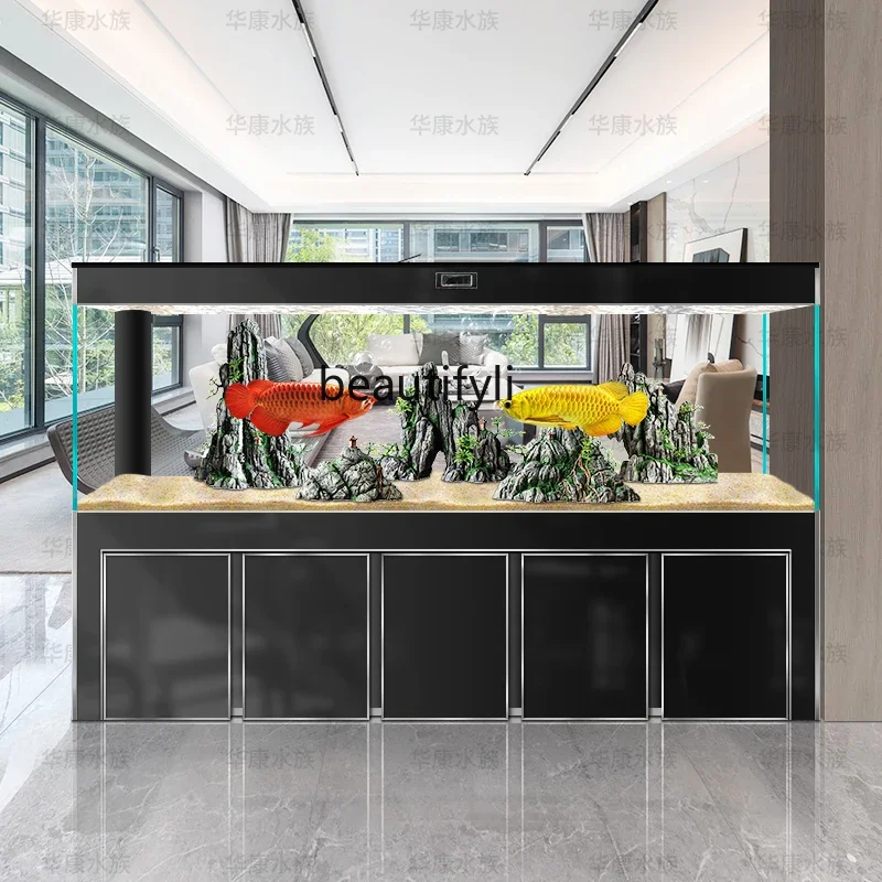

D80 Bottom filter fish tank living room ultra-white glass large water-free floor-to-ceiling integrated aquarium goldfish tank