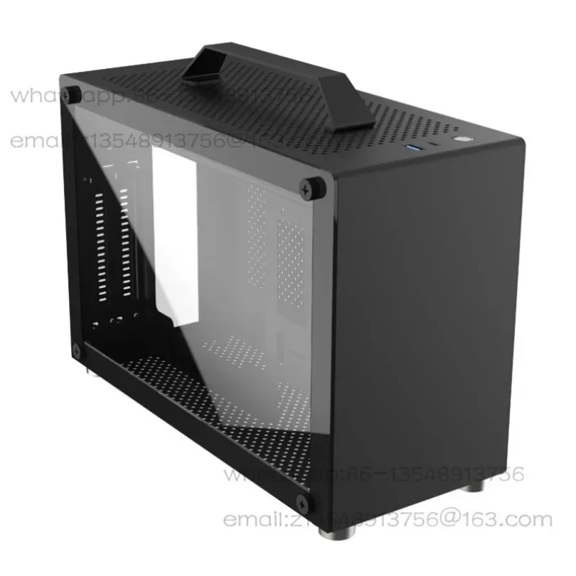 GU7 A4 ITX Aluminum Chassis, Black Side-through Aluminum Frame Mesh Aluminum Side Panel Desktop Small Main Box