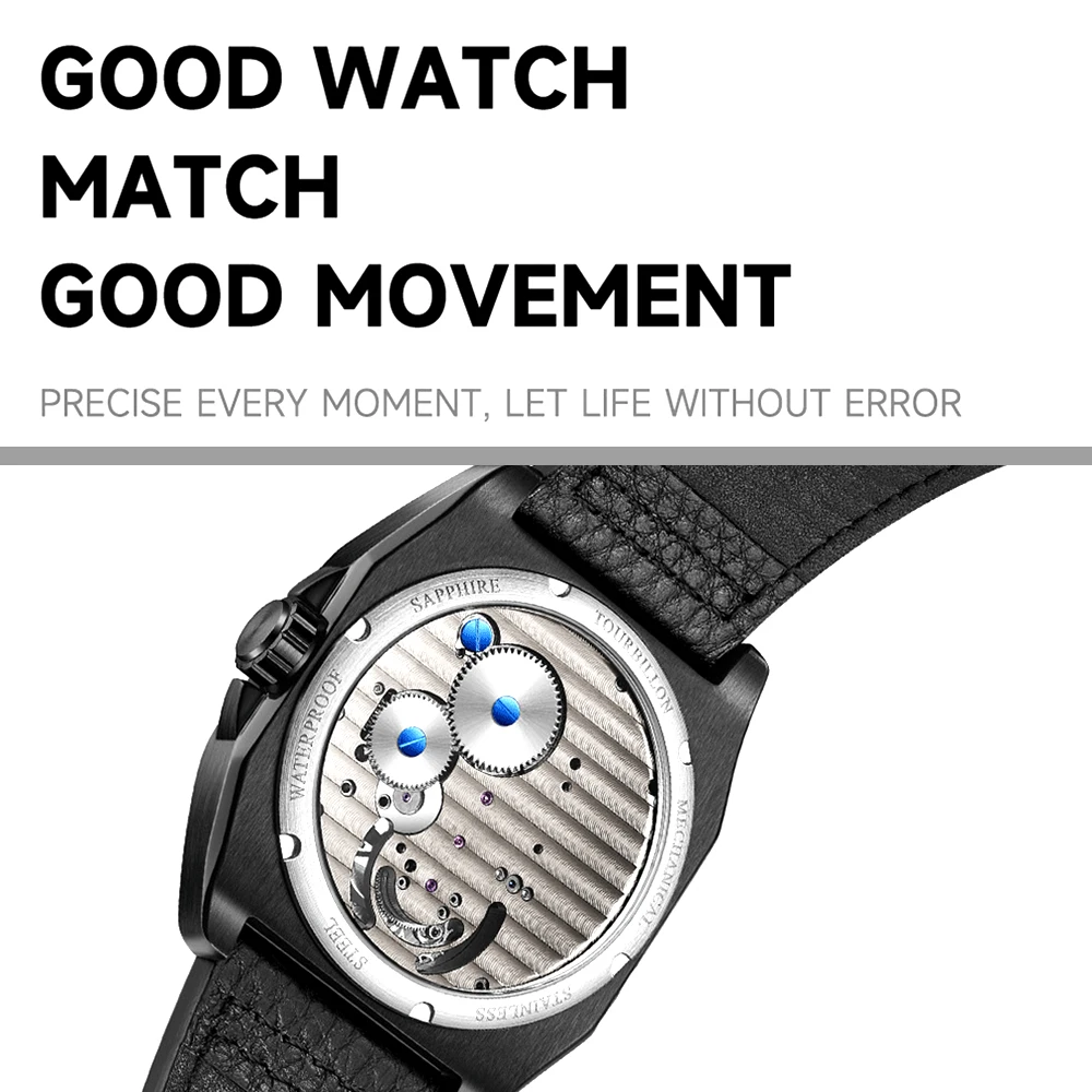 41mm Luxury men's watch Tourbillon Stainless steel waterproof watch Self-developed movement Automatic Mechanical wrist watch view 6