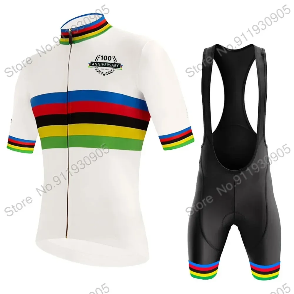 World Champion 2023 White Cycling Jersey Set 100th Anniversary Cycling Clothing Road Bike Shirts Suit Bicycle Bib Shorts Maillot