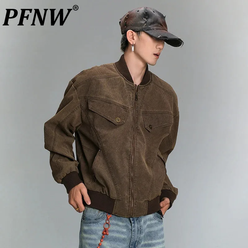 

PFNW American Streetwear Spliced Deconstruct Jacket Men's Vintage Worn-out Washed Mens Clothing Autumn Short Chic Tops 28W4635