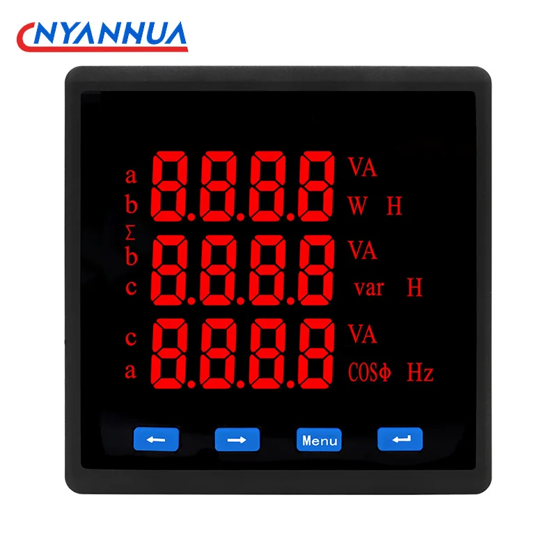 Digital Multimeter Three Phase Volt Ampere Frequency AC80-270V Power Supply LED 96*96mm With 3 Phase CT