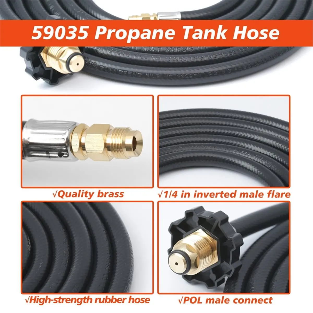 Propane Adapter Hose 1lb to 20lb Converter for Tabletop Grill Camping BBQ, 12FT with 1/4-Inch Inverted Male Flare