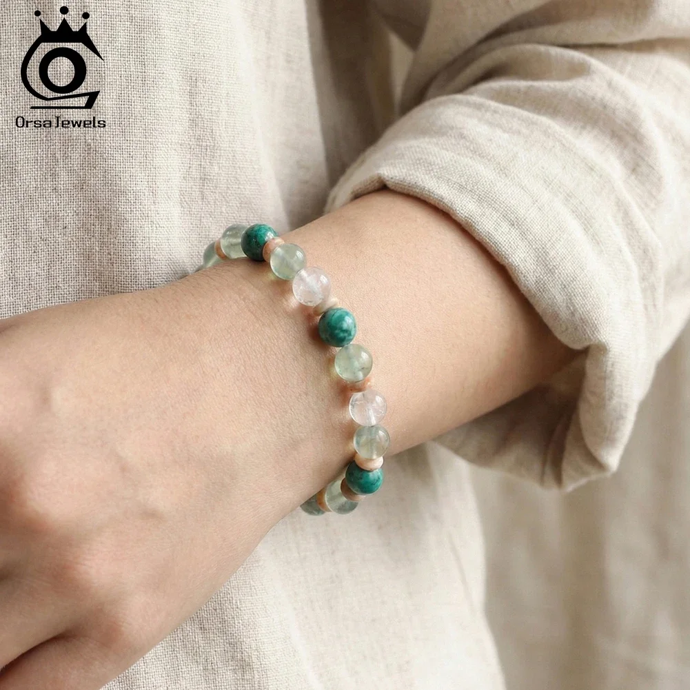 

ORSA JEWELS S925 Natural Turquoise & Crystal Bracelet for Men Women Adjustable Natural Stone Enhance Energy Healing GMB86