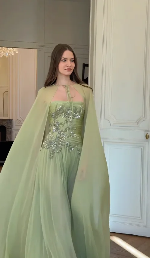 Aenyrst Elegant Party Dresses Chiffon A-Line Formal Occasion Floor-Length Prom Gowns Customized فساتين طويلة بأكم