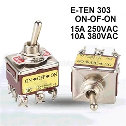 1PCS E-TEN303 12mm 9 Pins 3 Position ON-OFF-ON 15A 250VAC 10A 380VAC Double-Throw Toggle Switch E-TEN 303 Brown