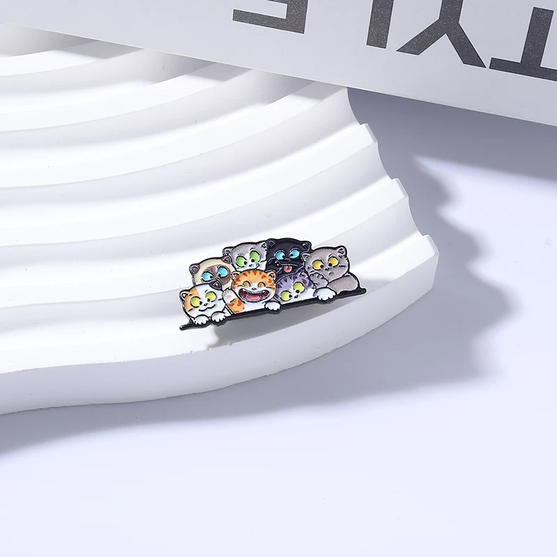 Cute Colorful Cat Cartoon UV Printing Pin Kawaii Multiple Kitties Different Expressions Posed Brooches Lapel Badge Jewelry Gift