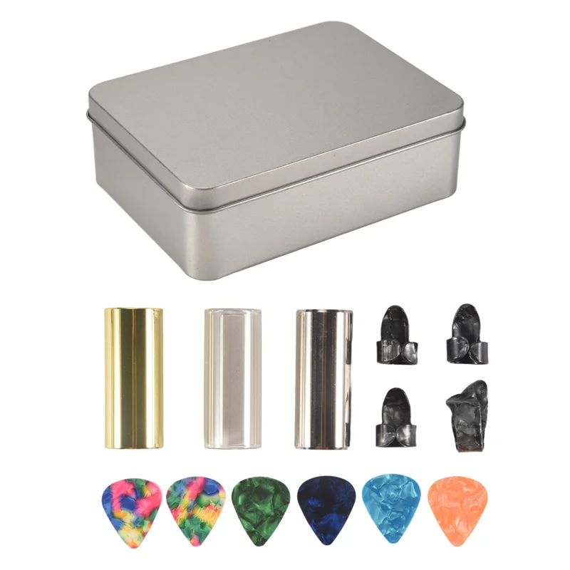 

AA75-Guitar Slide Set Of 1 Glass Slide, 1 Steel Slide And 1 Brass Guitar Slide, 6 Pcs Guitar Picks And 4 Finger Picks