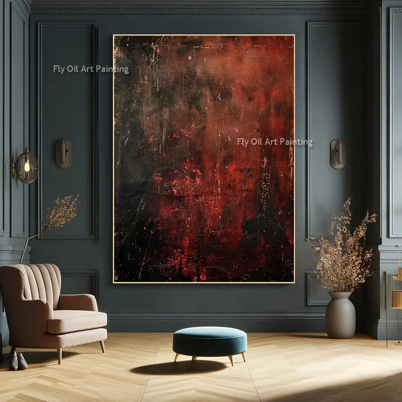 Handpainted Black And Red Original Design Home Wall Art Items New Popular Abstract Navy Blue Yellow Oil Painting Decor For Hotel