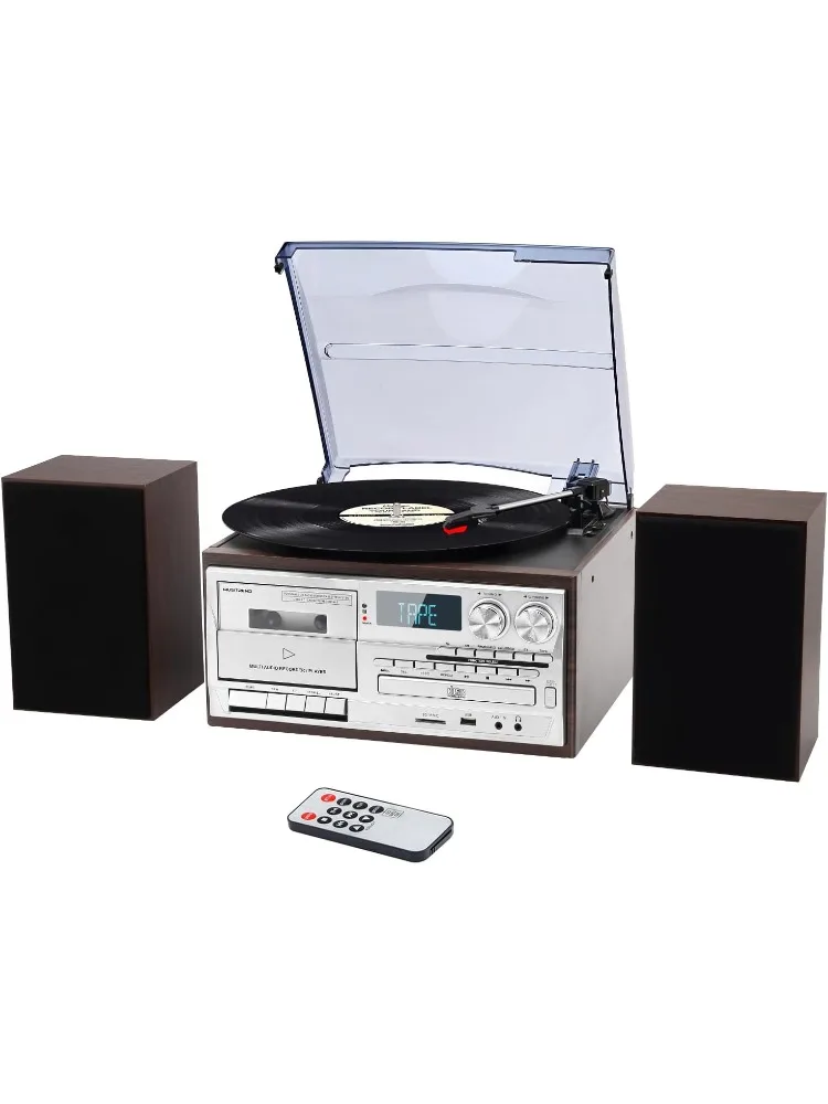 10 in 1 Record Player with External Speakers,3 Speed Bluetooth Turntable Vinyl Player with CD/Cassette Play,AM/FM Radio, USB