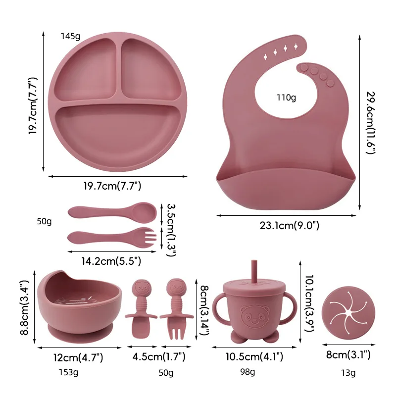 Toddler Silicone Tableware Set Non Slip Suction Cup Design Easy To Clean Baby Feeding Training Set