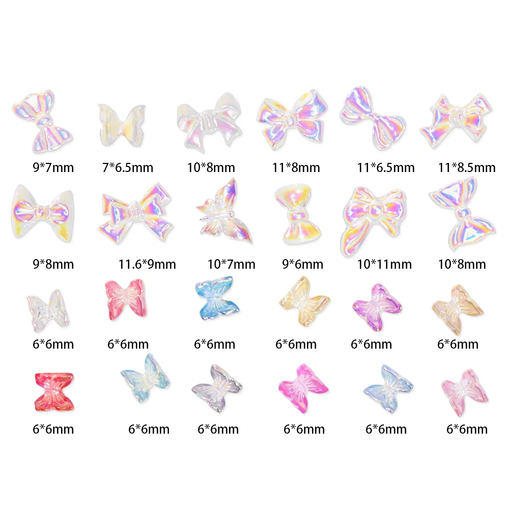 Aurora-Breloques papillon en résine pour Nail Art, 12gris/boîte, 6/10mm, taille mixte, papillon/nœud, bricolage, 3D