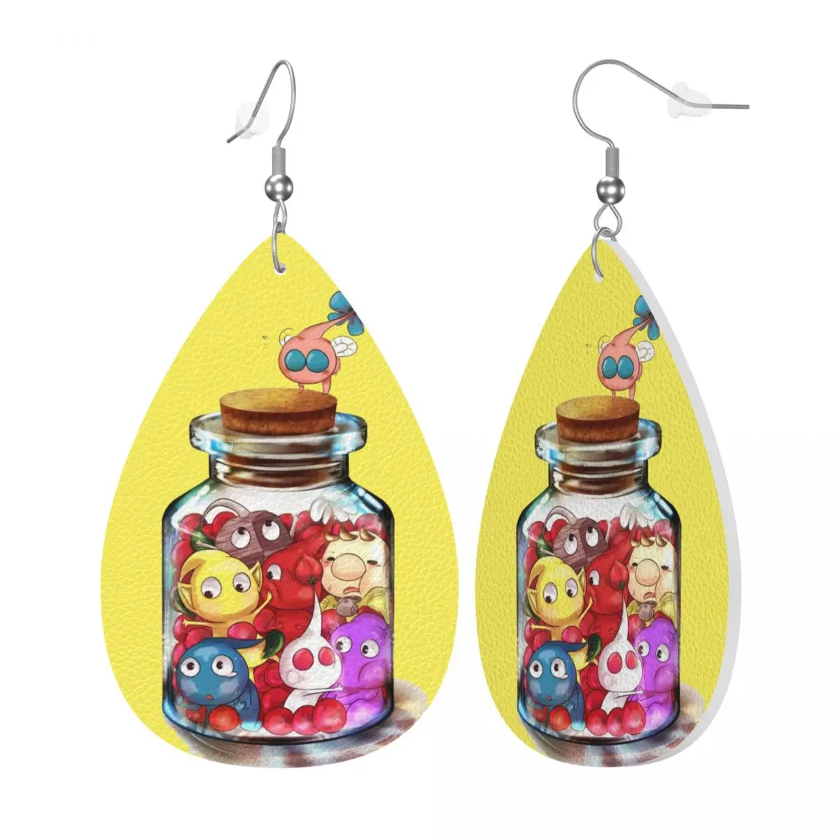 Custom Pikmins Family Fun Gaming PVC Leather Earrings Dangle Earrings Jewelry For Women Video Game For Wife Mother Gift