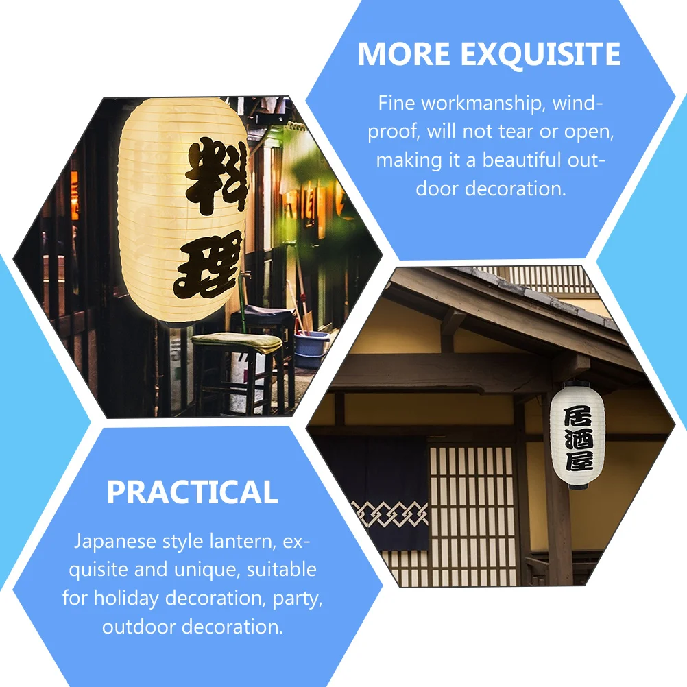 

2pcs Beige Silk Japanese Lantern Hanging Waterproof Restaurant Decorative Traditional Sushi Bar Ornament Windproof Pendant Light