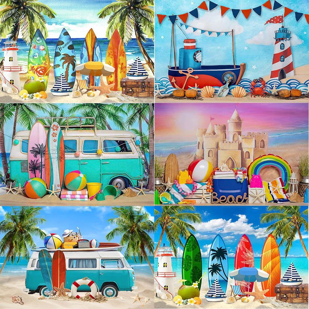 

Summer Tropical Beach Backdrop Hawaii Aloha Pool Party Seaside Holiday Birthday Photography Background Decor Photo Studio Props