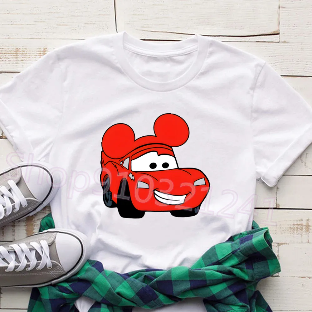 Lightning McQueen 여성용 티셔츠, 하라주쿠 카와이 카툰 프린트, O넥, 귀여운 티셔츠, 여성 상의, 여름 티셔츠