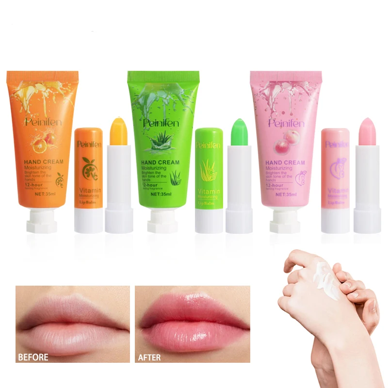 2PC Hand Cream+lipstick Set Moisturizing, Moisturizing, Refreshing, Non greasy, Smoothly Smear Autumn and Winter Gifts