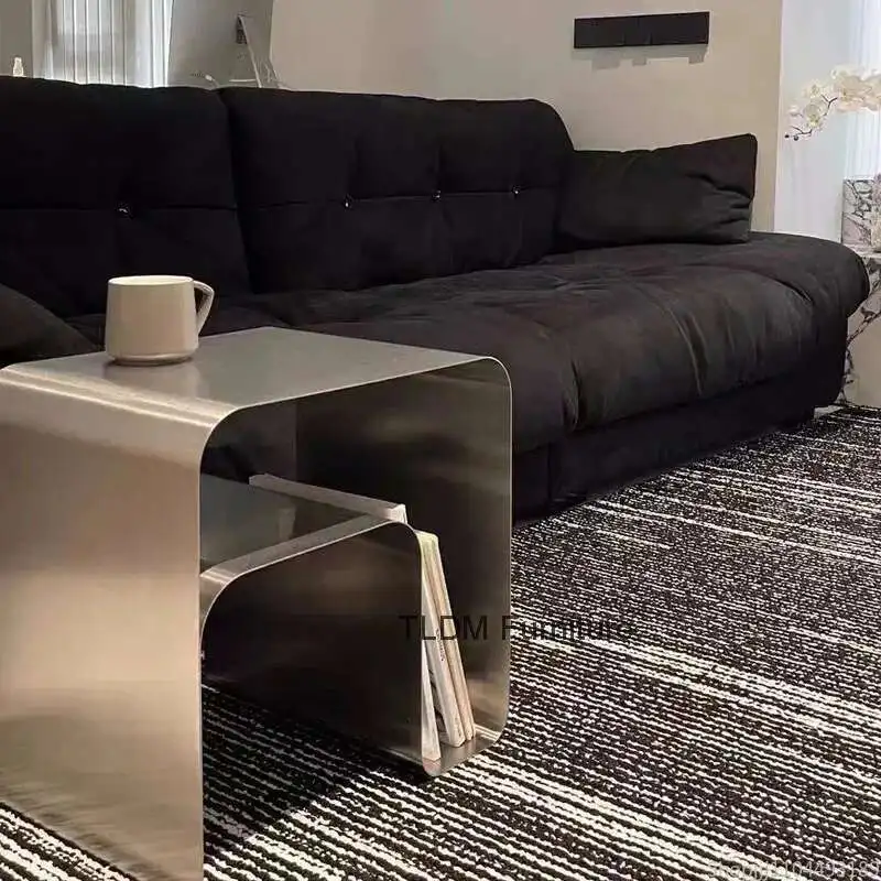 

Minimalist Stainless Steel Bedside Table Side Several Integrated Molding Storage Cabinets End Table Furniture