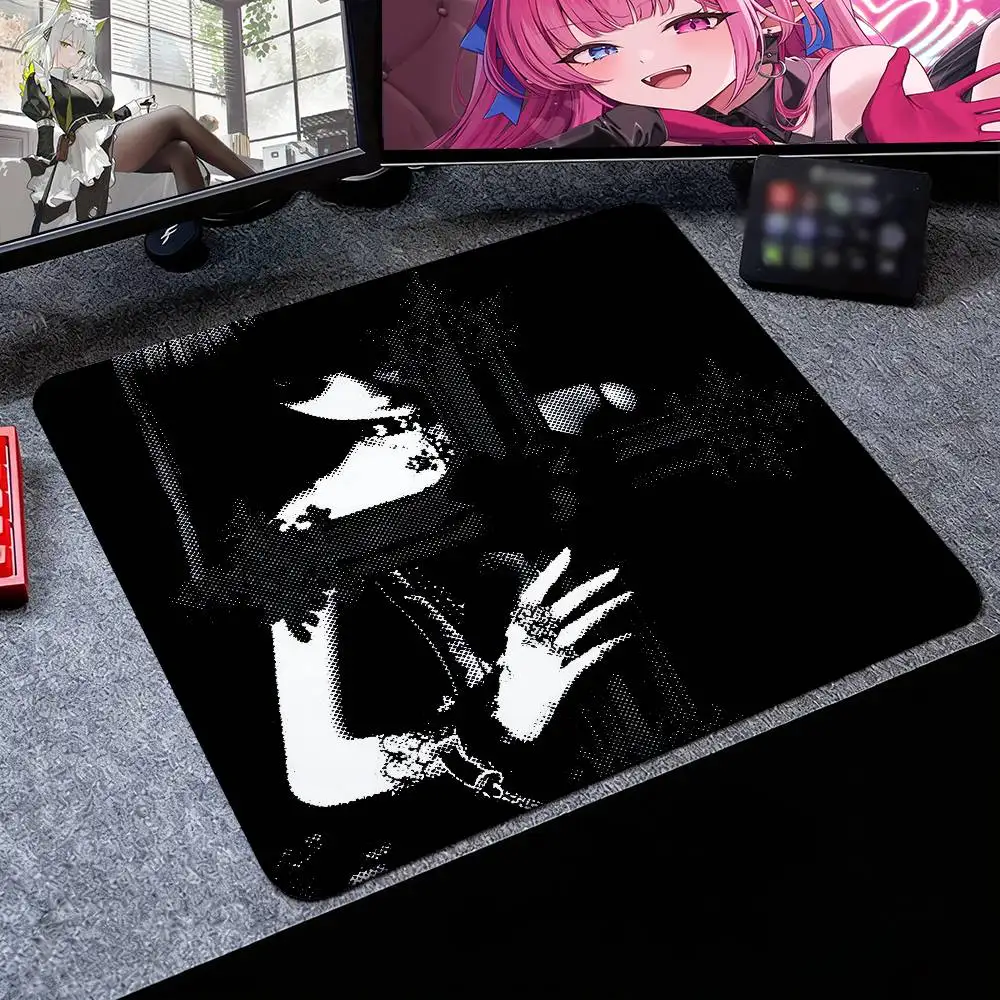 Gothic Dark Aesthetic Small Mouse Pad, Black White Cross Cat Pentagram Pattern Desk Mat, Anti-Slip Gaming Keyboard Mat