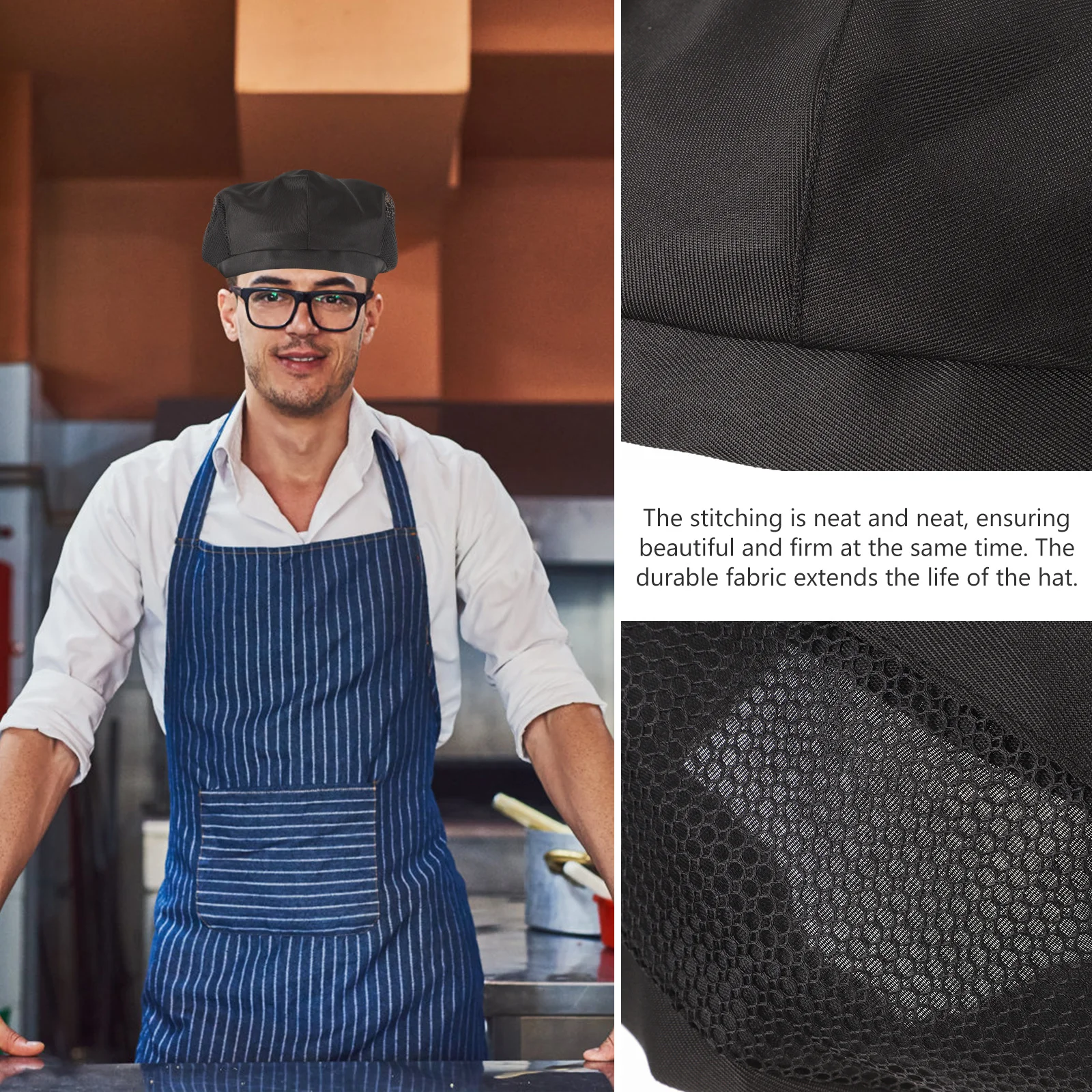 

2Pcs Cook Hat Chef Hat Worker Cap Soft Fabric Reusable Washable Food Service Hair Net Comfortable for Men Women