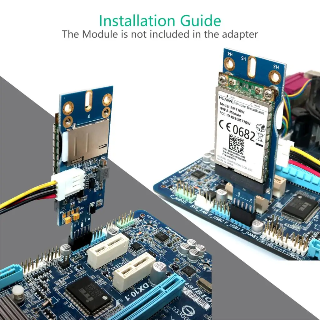 데스크탑 임베디드 시스템용 미니 PCI-E 무선 USB 변환기 (SIM 카드 슬롯 포함) USB 9핀 미니 PCI-E 어댑터 WWAN LTE 모듈 어댑터 카드