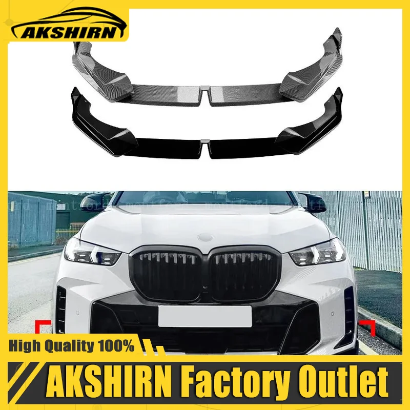 Front Bumper Spoiler Lip For BMW X5 G05 LCI M Sport 2023-2024 Carbon Fiber Look/Gloss Black Lower Splitter Protector Blade Kit