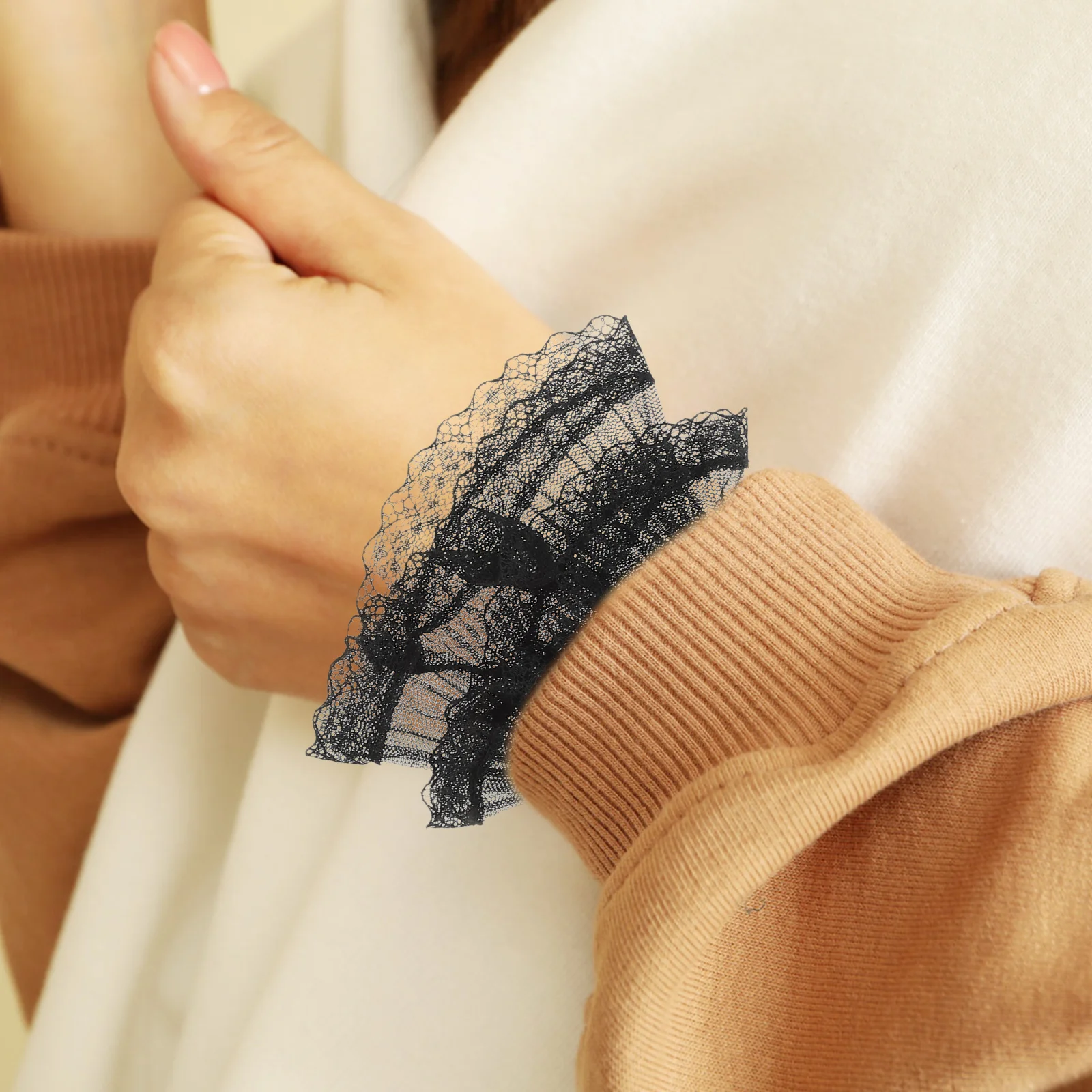 

2pcs Women'S Decorative Cuff Set 2 Pairs Ruffle Lace False Sleeve Extensions Detachable Mesh Tulle Cuffs For Blouse Dress