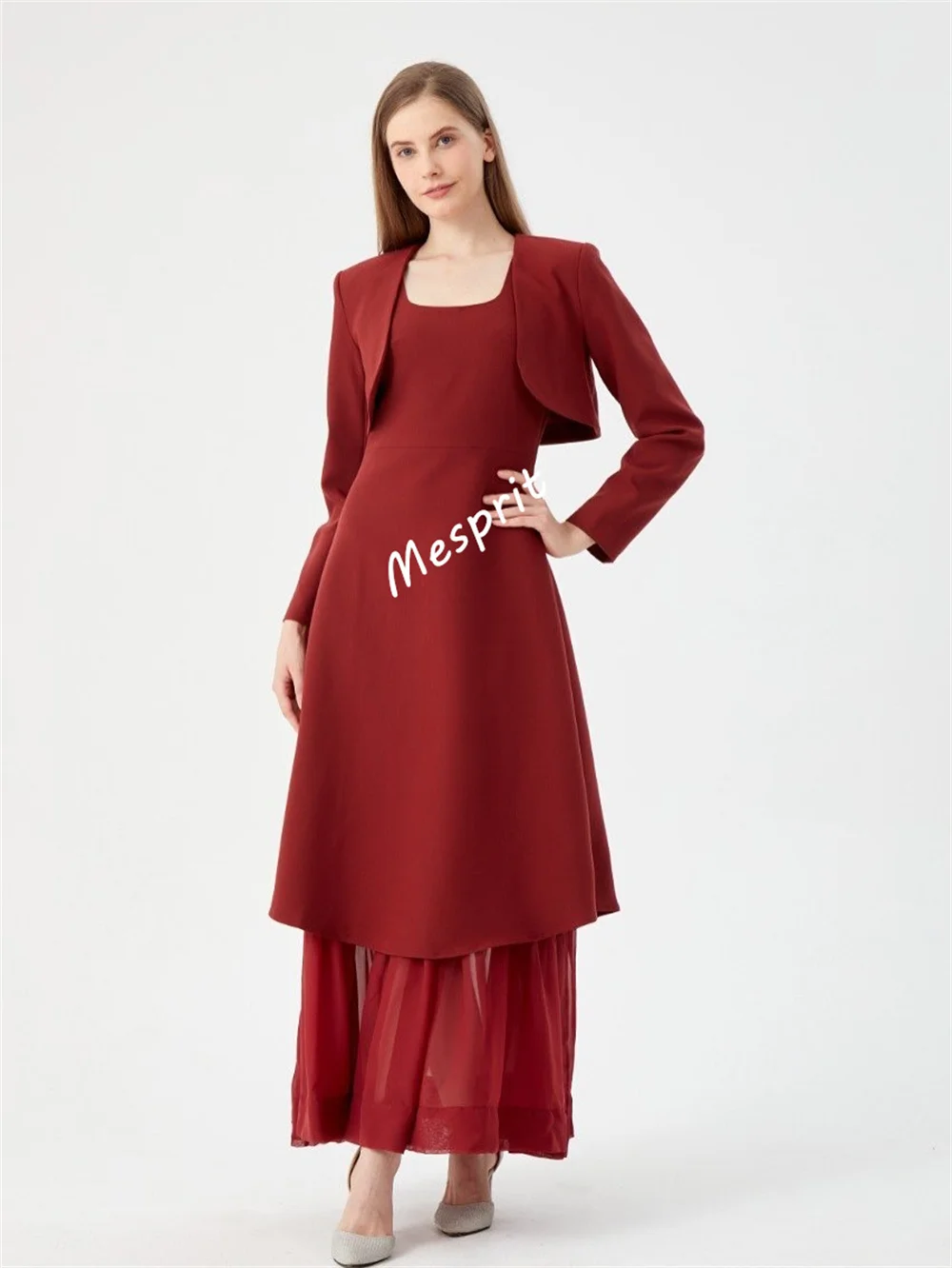 Maßgeschneiderte Jersey-Midikleider in A-Linie mit quadratischem Ausschnitt, maßgeschneiderter Anlass, Heimkehr, elegantes Partykleid von hoher Qualität