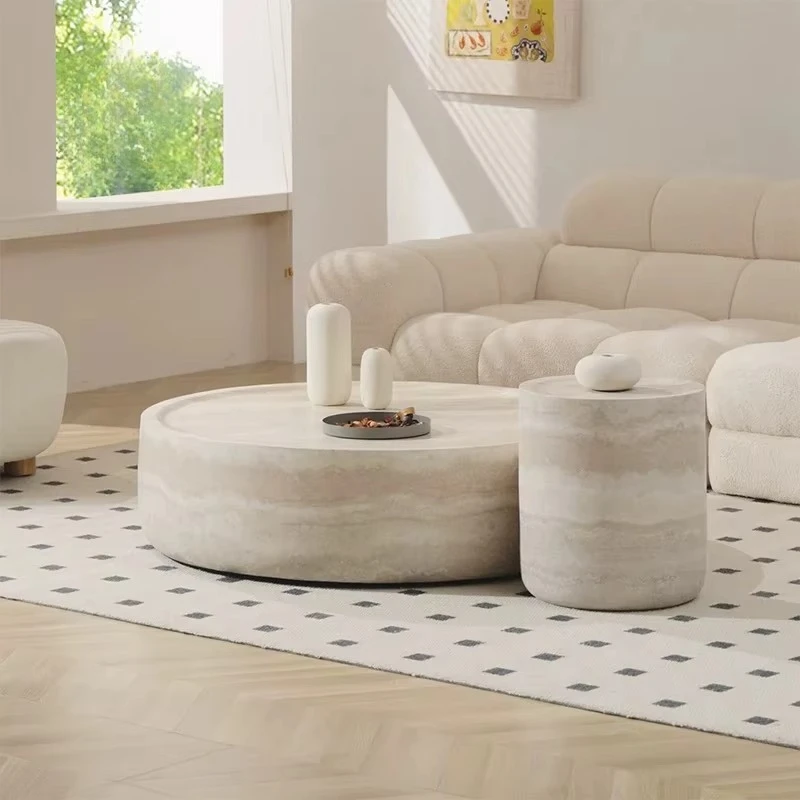 Modern Nested Coffee Table for Living Room Minimalist Wood Designer  stone  veneer Pattern Table Round Center Table