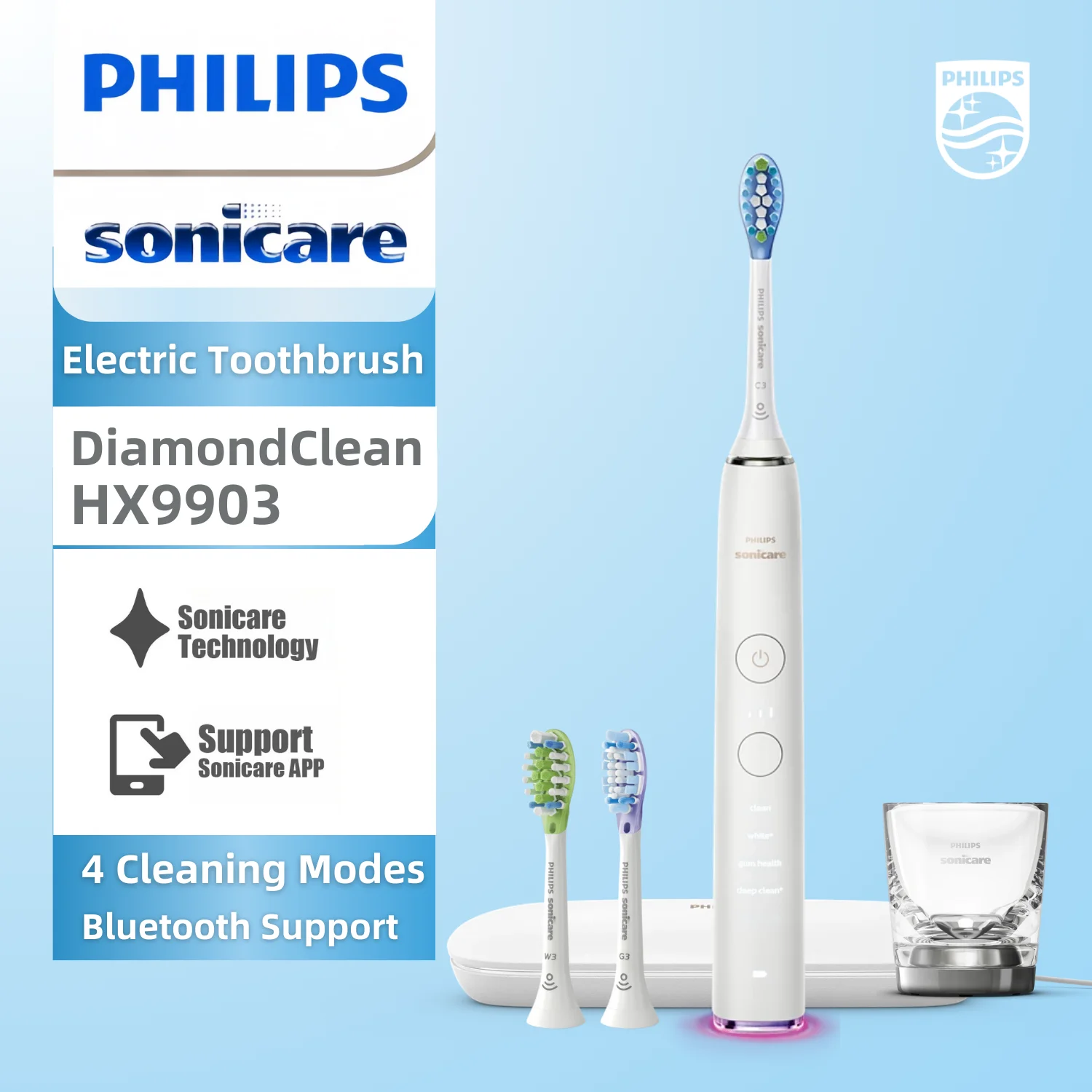 

Электрическая зубная щетка Philips Sonicare DiamondClean HX9903, Ersonalized Coaching, 4 режима, 3 интенсивности