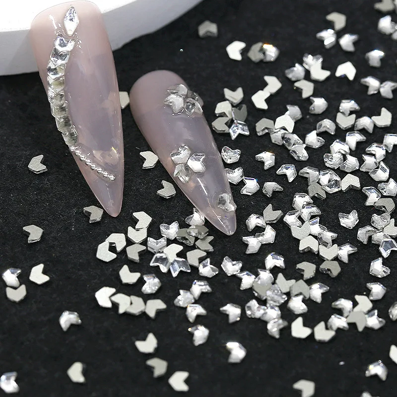 50PCS Sparkle Mini Clear White Wheat Ear Shape Flatback Diamond Crystal Nail Art Rhinestones Decorations Manicure Glitter Charms