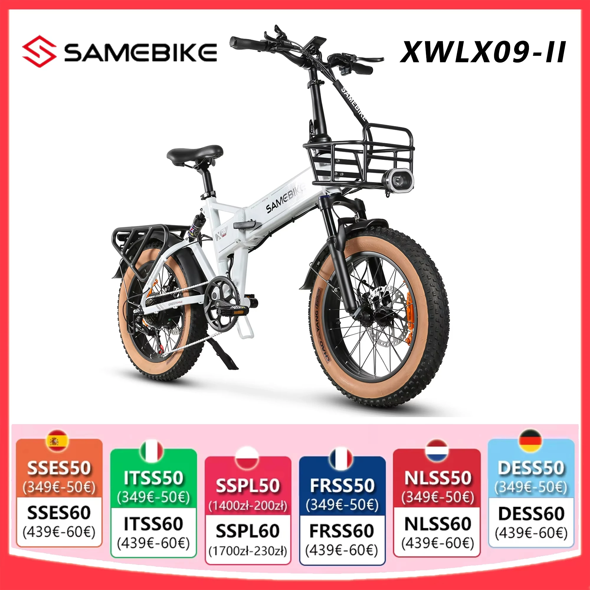 

Electric Bicycle SAMEBIKE XWLX09-II 20-Inch Fat Tire Off-road Mountain Electric Bike1000W Motor 48V15AH Built-in Battery E-Bike