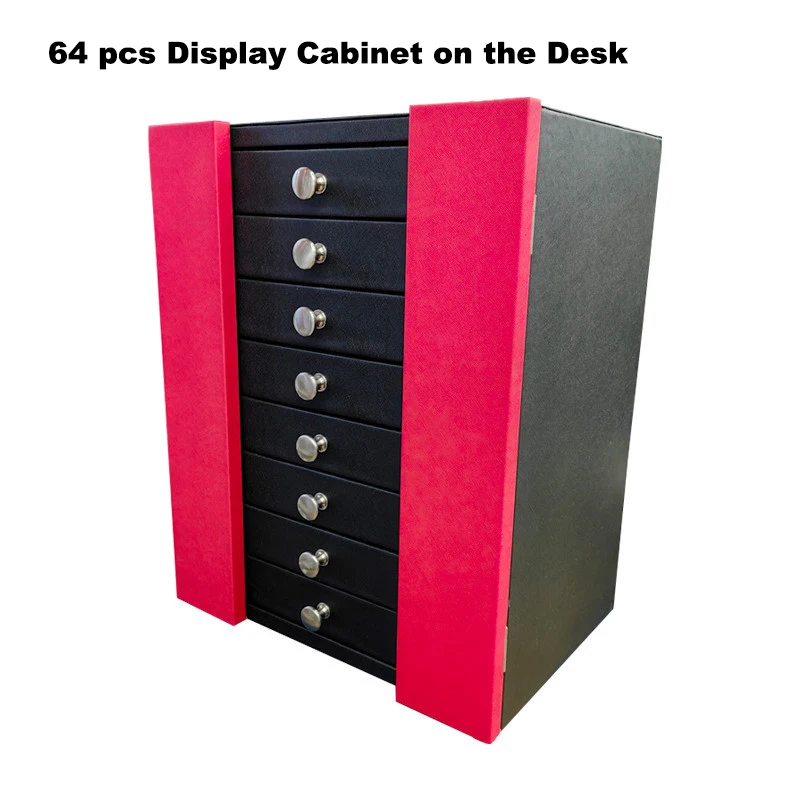 custom.64pcs Red Desktop Sunglasses Display Rack Cabinet with Lock Eyewear Storage Box Convenient Organization