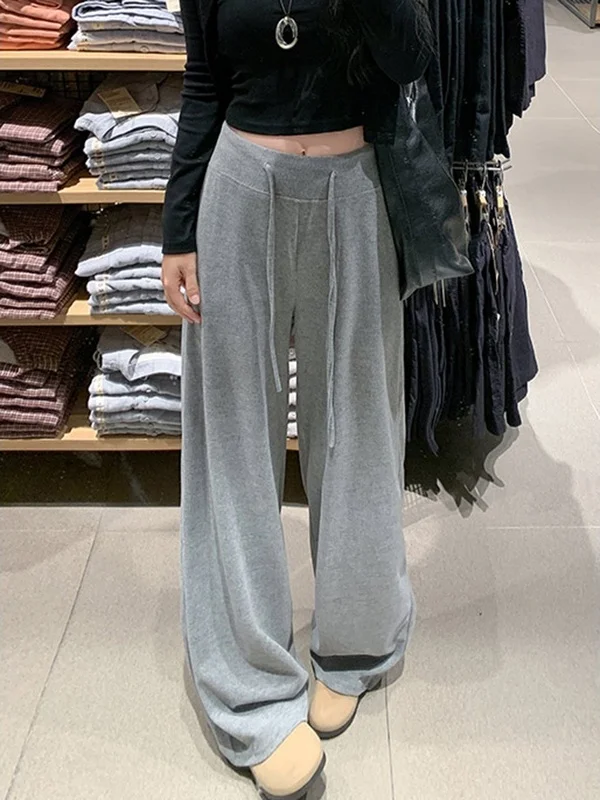 Pantaloni da yoga morbidi a gamba larga Pantaloni sportivi comodi drappeggiati da donna Pantaloni a tubo dritto larghi a vita alta Abbigliamento autunnale