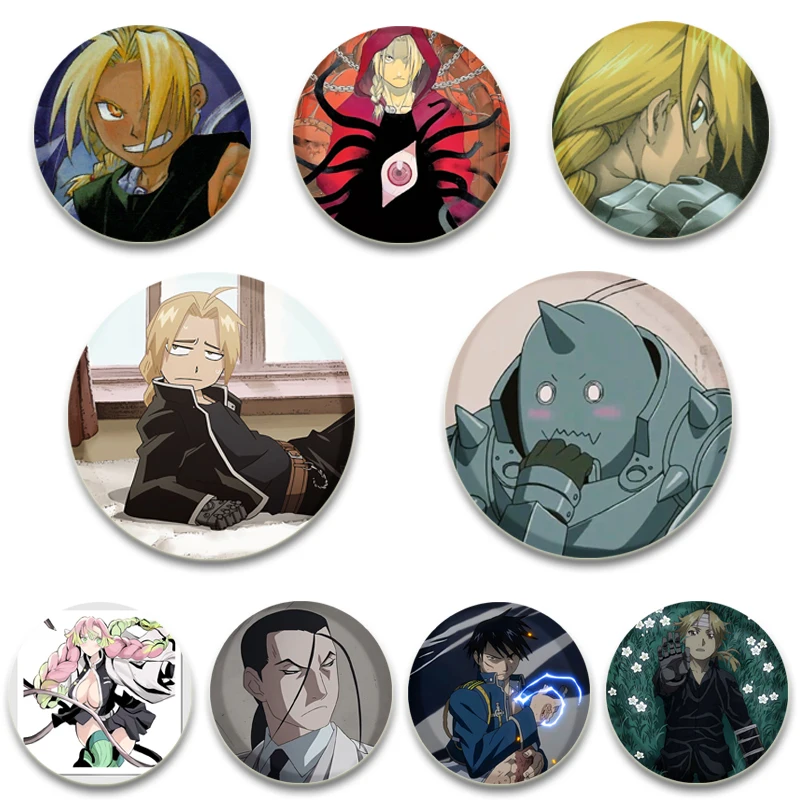 32/44/58mm Anime Fullmetal Alchemist Character Brooches Cosplay Badge for Collar Backpack Hat Decoration Handmade Enamel Pins