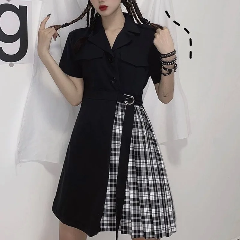 Irregular Dresses Women High Street Dark Fashion Ulzzang Chic All-match Mini Asymmetrical Summer Schoolgirls Black Stylish Young