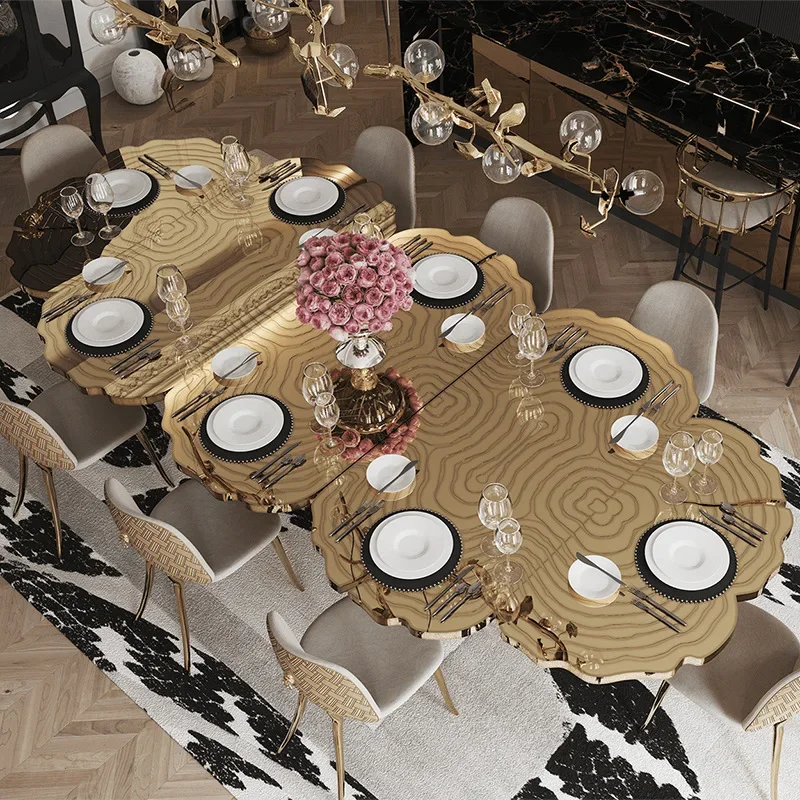 Modern Design Custom Art Deco Metal Table Irregular Live Edge High Unique Royal Gold Dining Table Stainless Steel