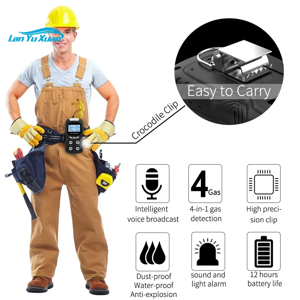 Handheld CO H2S O2 LEL(Ex) 4 Gases detector Carbon monoxide, oxygen, hydrogen sulfide, explosive gases multi gas detector