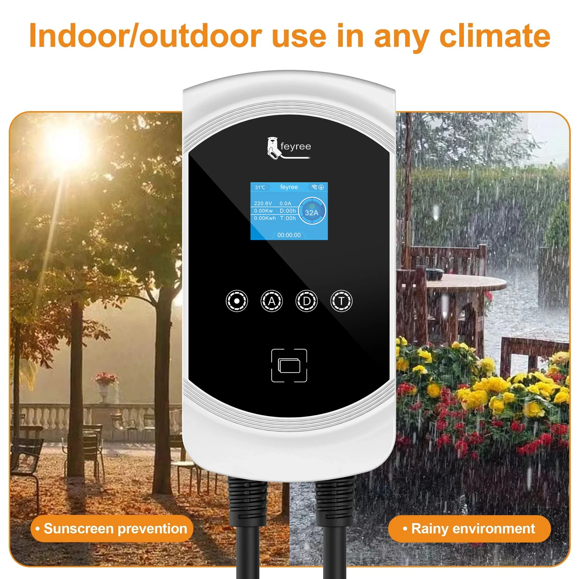 Feyree EV Charger Type1 EVSE Wallbox 32A 7.6KW 40A 9.6KW 50A 12KW 1Phase J1772 Adapter APP Control for Electric Vehicle Car