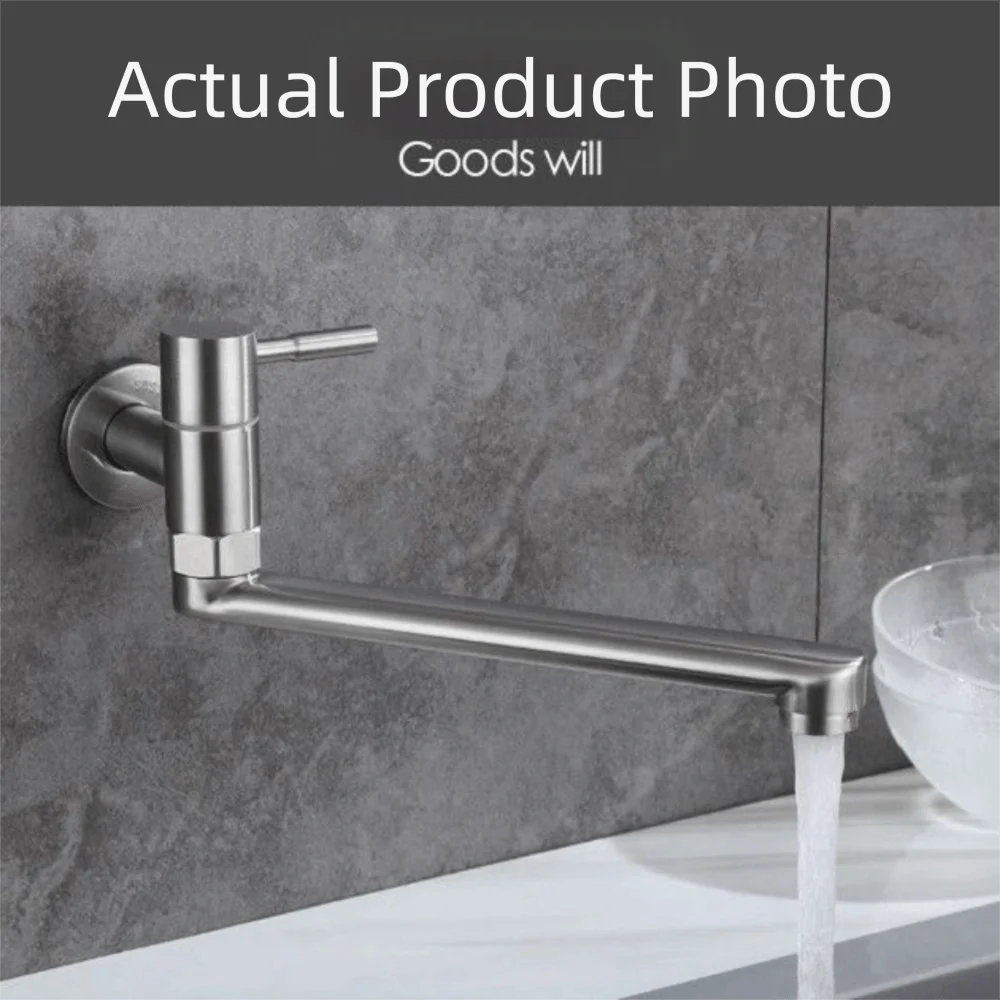 180° Rotation Wall Mount Sink Tap Non-slip Handle Lengthened Outlet Kitchen Faucet Rustproof Soft Water Flows