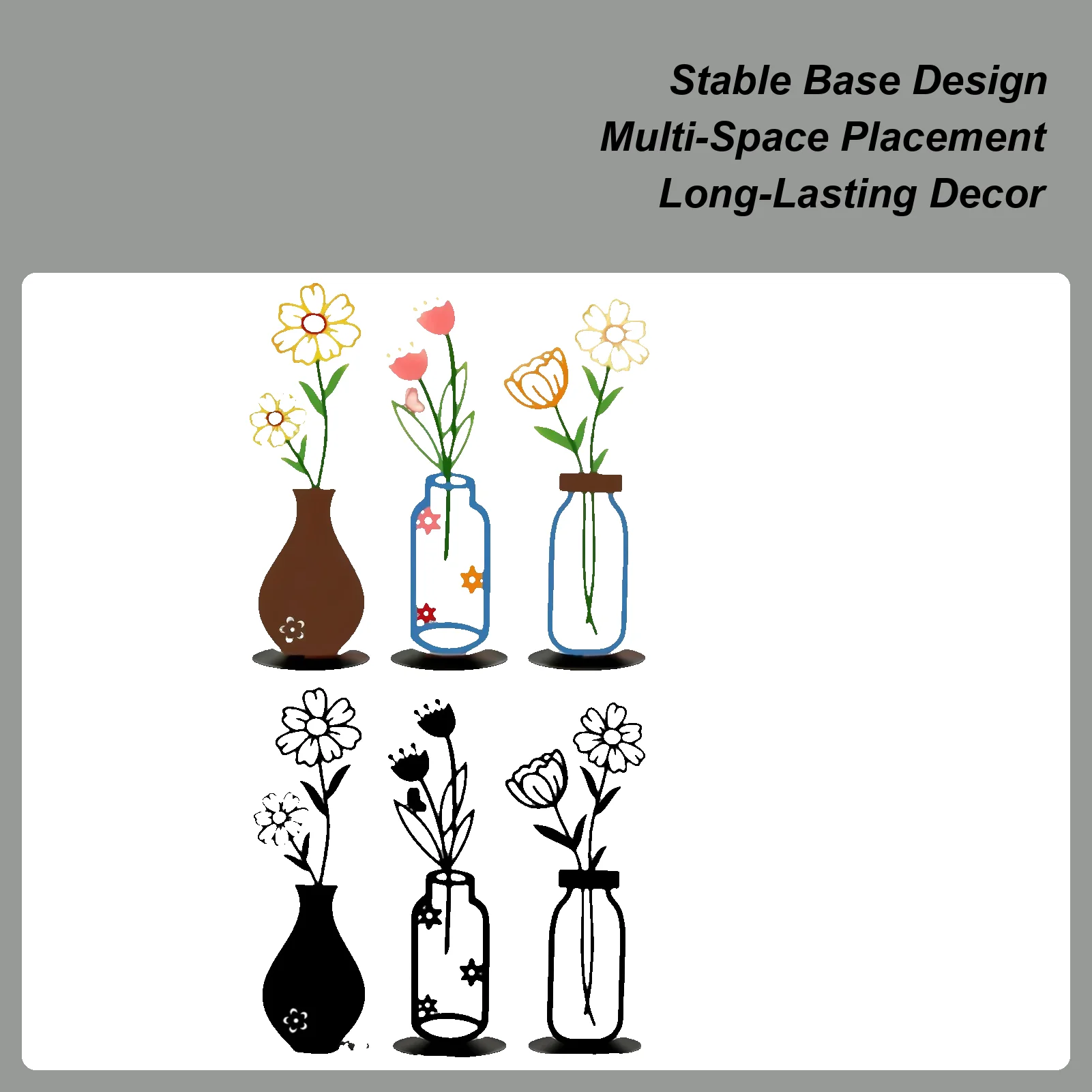 

Набор из 3-х металлических ваз: черные цветочные украшения, современный эстетичный дизайн, статуэтки, настенный декор, настольные вазы, декор для дома