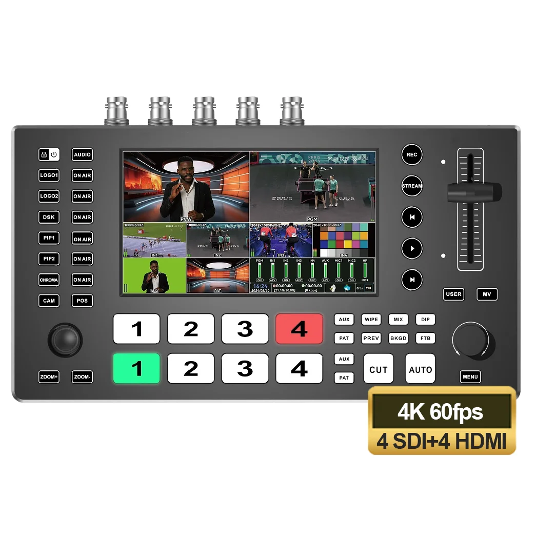 788 M4S 4 SDI(in)+4 hd Mi(in)+ 5 Channel Large Screen 5.5 Inch Video Switcher Mixer Streaming Broadcast