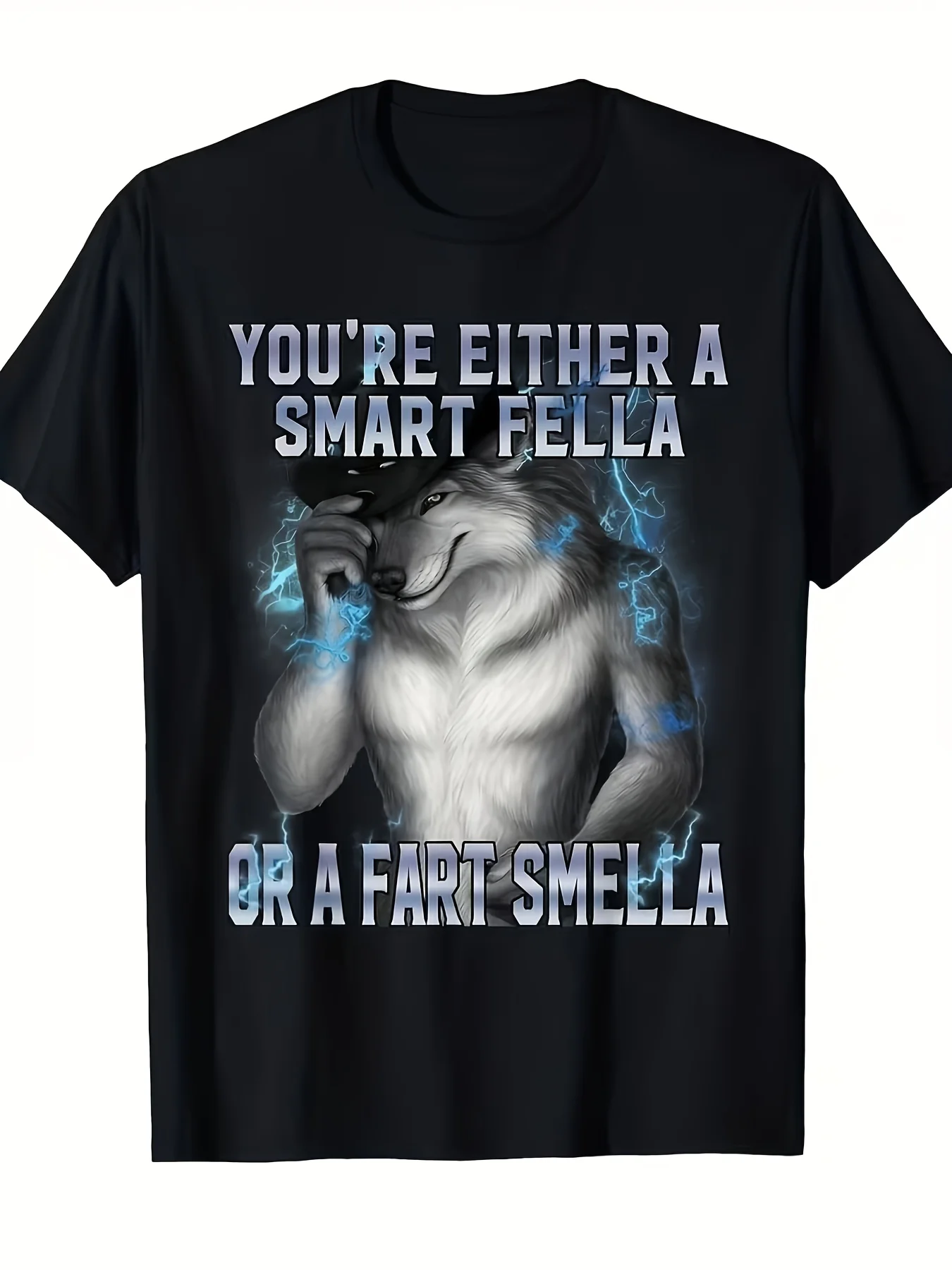 Men'S Funny Alpha Wolf Meme T-Shirt You'Re Either Smart or Fart Quote Black Graphic Tee White Casual Everyday Shirt for Parties