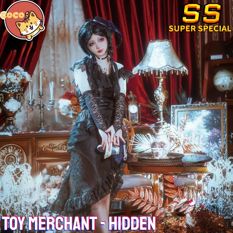 CoCos-SS Game Identity V Hidden Toy Merchant Cosplay Costume Anne Lester Hidden Black Royal Dress Hat for Woman