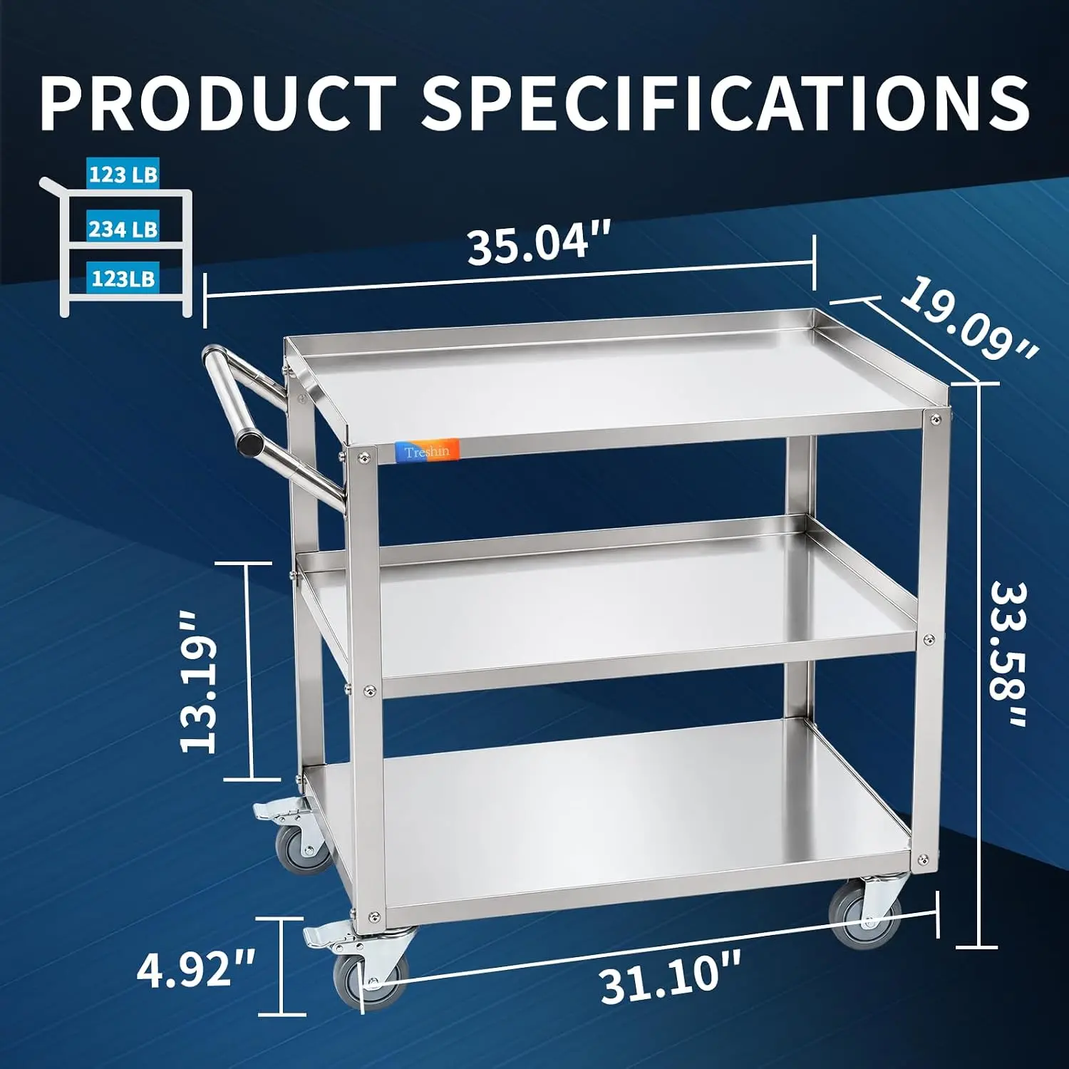 3 Tier Stainless Steel Utility Cart with Hooks,19