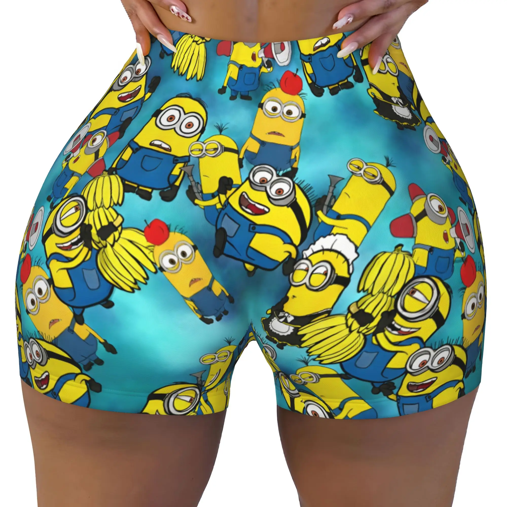 Custom M-Minioned Manga Biker Running Gym Shorts Women Anime Athletic Workout Yoga Shorts