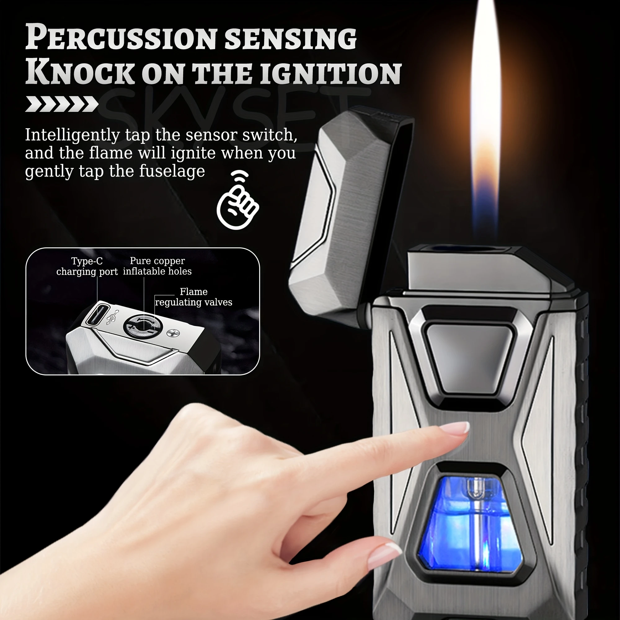 Type-C Men's Mecha Windproof Lighter – Butane-Free, Reusable & Pocket-Sized. High-End Metal Exterior with Inductive Ignition. Comes Gift Boxed – Perfect for Outdoor, Daily Carry & Holiday Gifting. A Top Choice for Father's Day & Valentine's Day